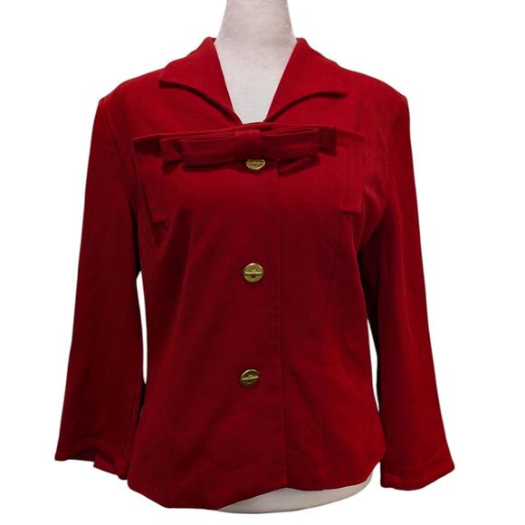 CAbi Beau Bow Gold Button Lined Red Blazer Size 10 - Picture 2 of 13